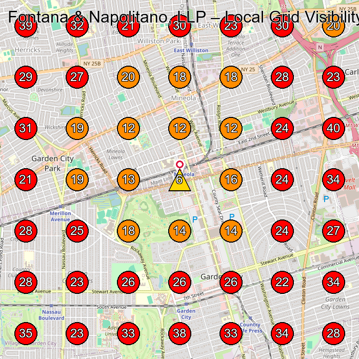 Fontana & Napolitano, LLP GeoGrid visibility map for Law Firm in Mineola